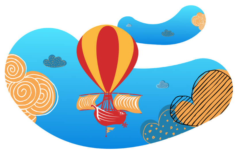 A hot air balloon and clouds